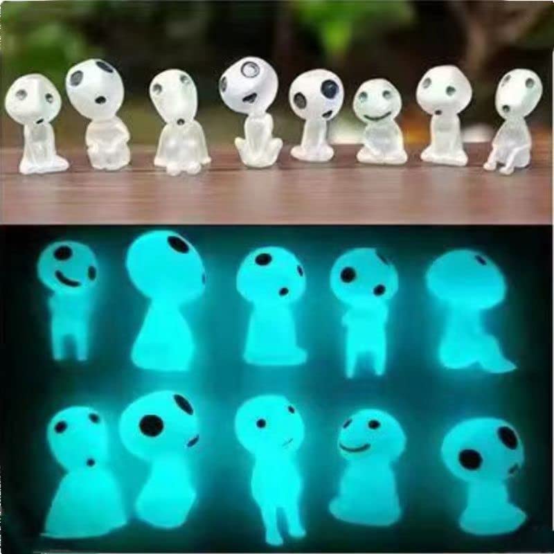 10 Pcs/Set Mononoke Luminous Tree Elf Dolls - Glow in The Dark Kodama Figures, Resin Garden Gnome Statues for Micro Landscape Decor (Blue) - Blue