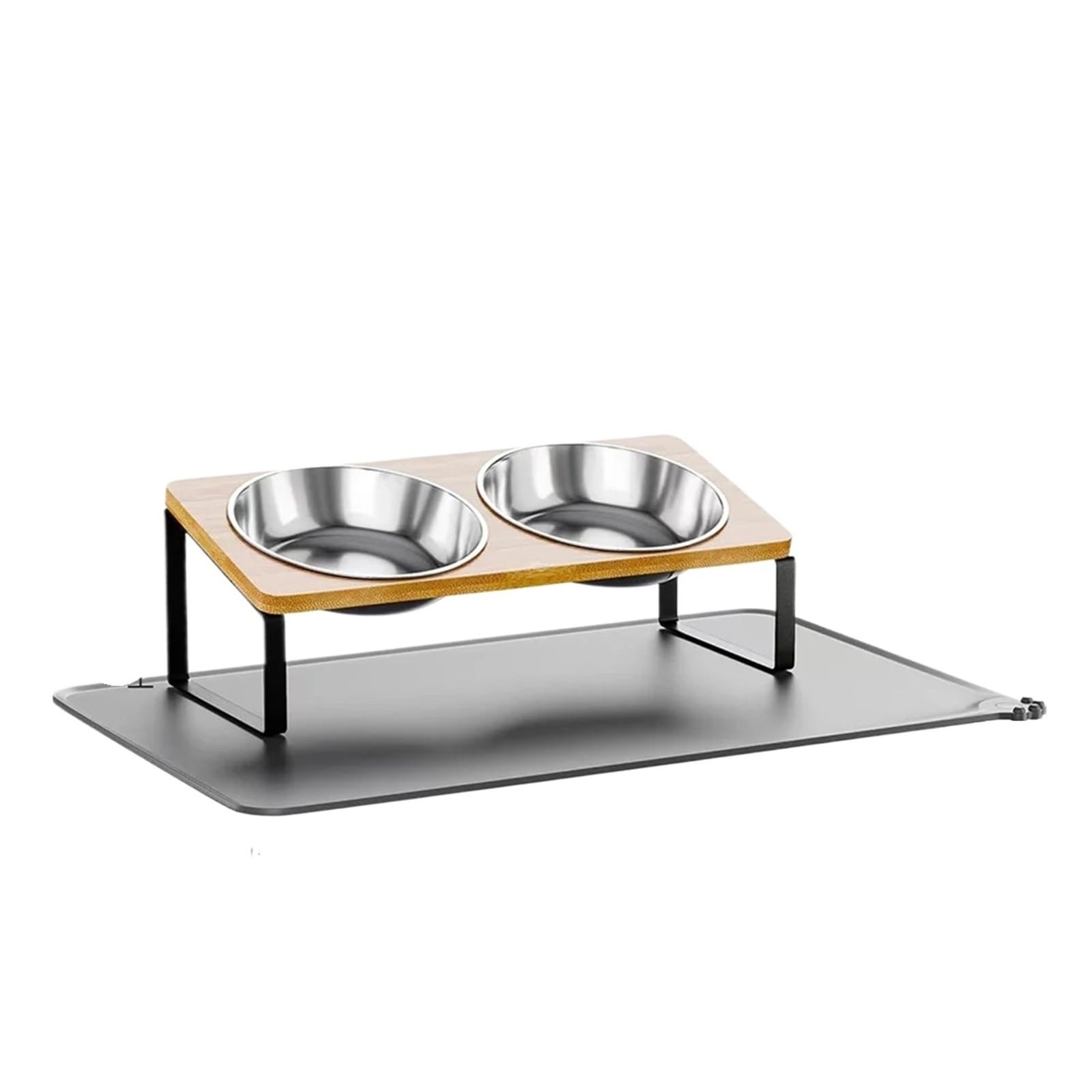 Um 15° geneigte Katzennäpfe mit Matte. 2 Edelstahlnäpfe