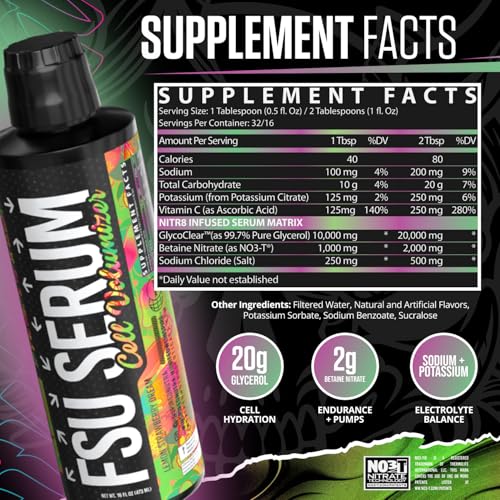 Image of Inspired FSU Serum Liquid Glycerol, Stim Free Pre Workout Pump, Non Stim Preworkout, Caffeine Free, Stimulant Free, 20g GlycoClear, 2g Betaine Nitrate (Lemon Strawberry Dream)