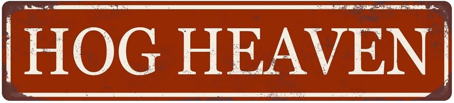 Asetory Rustic Farmhouse Hog Heaven Wood Pet Pig House Sign, 4x16 Inch, Tin & Wood, Wall Mount, 1 Count