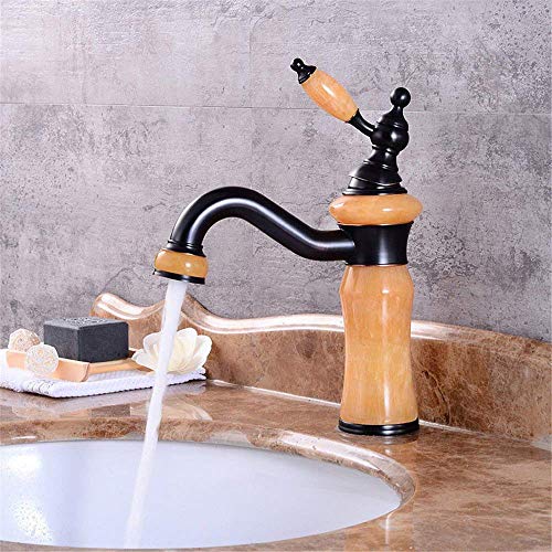 Robinet de levage à trou unique en bronze et jade, mitigeur lavabo salle de bains