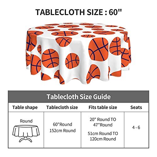 Basketball Seamless Pattern Round Tablecloth 60 Inch Washable Polyester Table Cloth Water Resistant Spill Proof Table Cover Mat For Dining Kitchen Home Party Wedding Decoration #TOP2