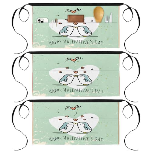 Demi-tablier pour cuisine et pâtisserie au motif de pingouin amoureux