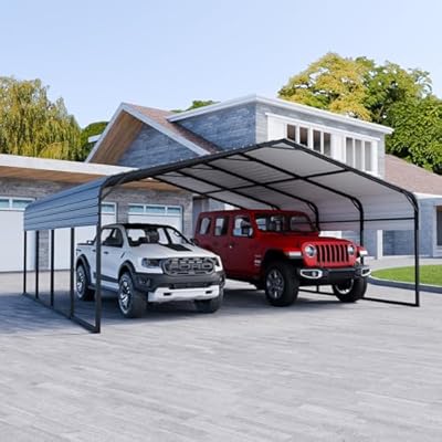 SOLIGEL 20' x 20' Heavy Duty Carport, Outdoor Metal Carport with Galvanized Roof, Car Garage Shelter with Powder-Coated Steel Frame, for Car, Boat, SUV, Agricultural Vehicles