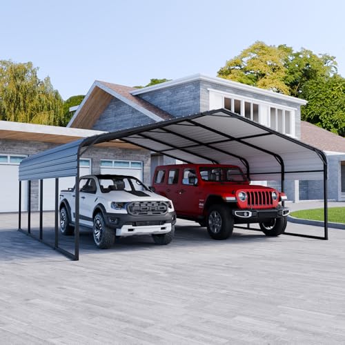 SOLIGEL 20' x 20' Heavy Duty Carport, Outdoor Metal Carport with Galvanized Roof, Car Garage Shelter with Powder-Coated Steel Frame, for Car, Boat, SUV, Agricultural Vehicles