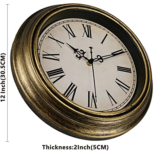 Diyzon Vintage Wall Clock, 12'' Retro Silent Non Ticking Classic Clocks, Roman Numerals Easy To Read, Quality Quartz Clock Battery Operated, Decorative Bedroom, Kitchen, Office #TOP3