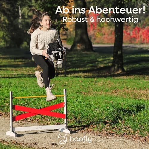 Hoofly® Hobby Horse Schwarz (Schecke) - Großes Steckenpferd für Kinder A3 mit Schraubstab/Horsing Hobby Horse Pferde Set mit Trense in 4 Farben/Steckenpferde Stockpferd mit Zubehör Hors