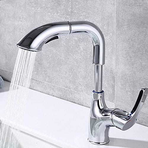 Robinet de lavabo en laiton chromé haut de gamme réglable avec douchette rétractable