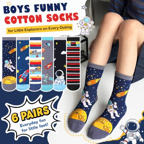 Image of EBMORE Kids Girls Boys Socks Cotton Crew Cute Animal Pattern Fashion Fun Novelty Socks 6 Pack