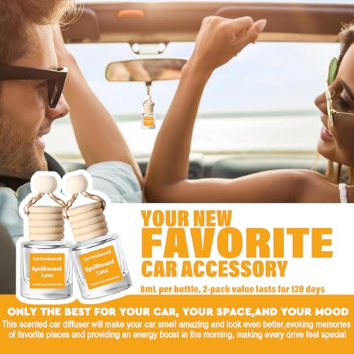 Image of C Classy Hanging Car Air Freshener 2 Pack, Spellbound Love Essential Oil Diffuser, Long-Lasting Fragrance, Cute Glass Bottle Car Accessories for Women & Men, Made in USA