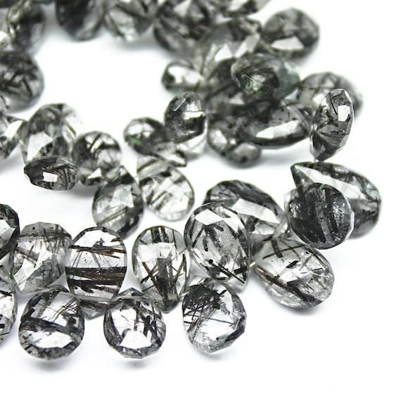 Quartz rutile noir perles gouttes pour créer vos bijoux d'été et ateliers de loisirs créatifs