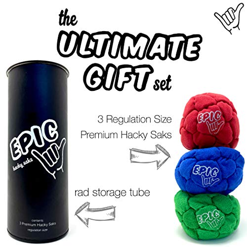 Epic Hacky Sack Balls, 3 Footbag Gift Set With Storage Tube, Red, Green & Blue #TOP1