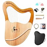 Wooden Harp 21/24/27/32 Metal Strings Mahogany Spruce String Instrument Portable with Extra String Pick Tuning Lever Black Gig Bag Beginner Manual Kids Adult Gift (21 Strings)