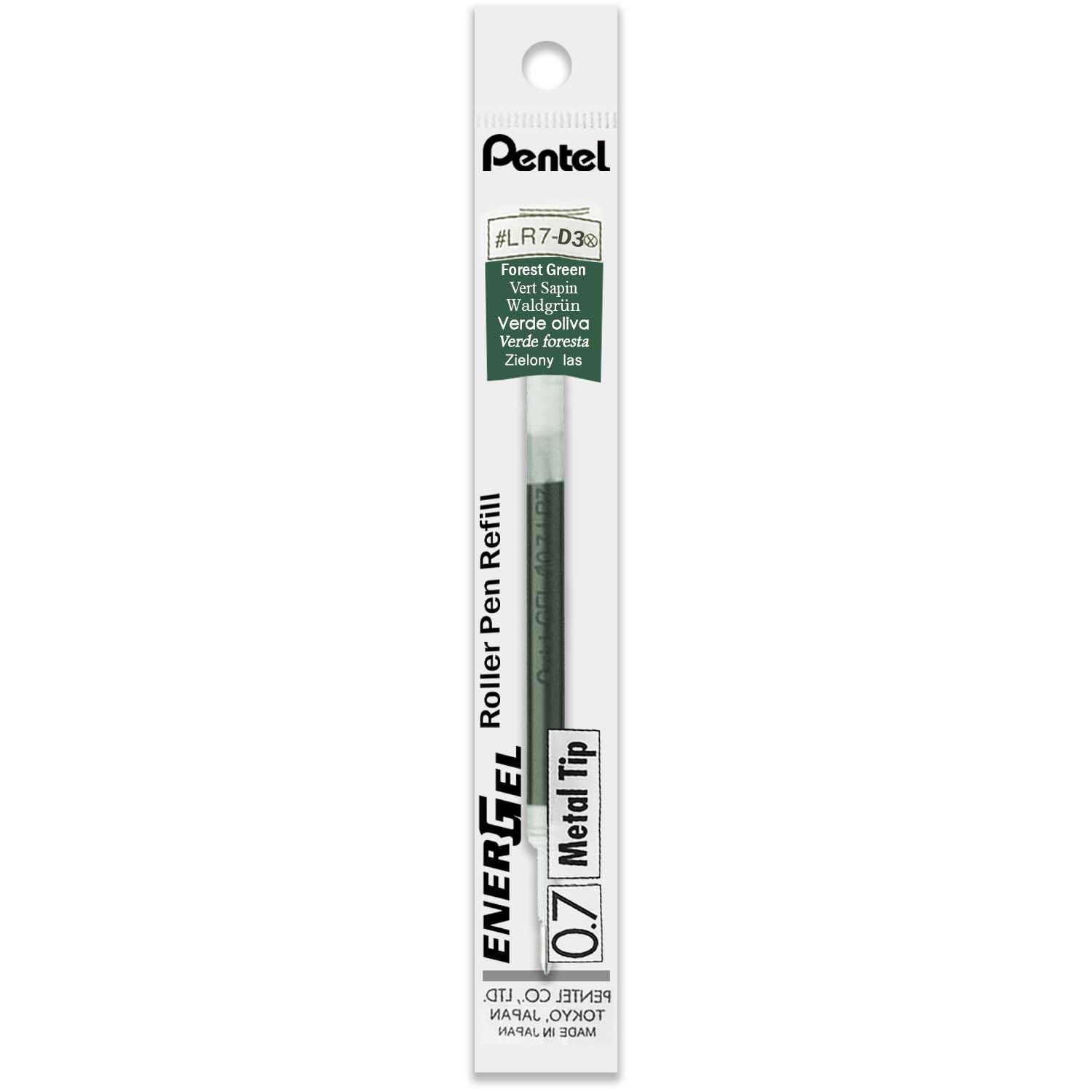 Pentel Energel Wkład zapasowy z metalu, LR7, 0,7 mm, wkład uzupełniający do długopisu BL77/BL57/BL37, 6 sztuk (leśna zieleń)