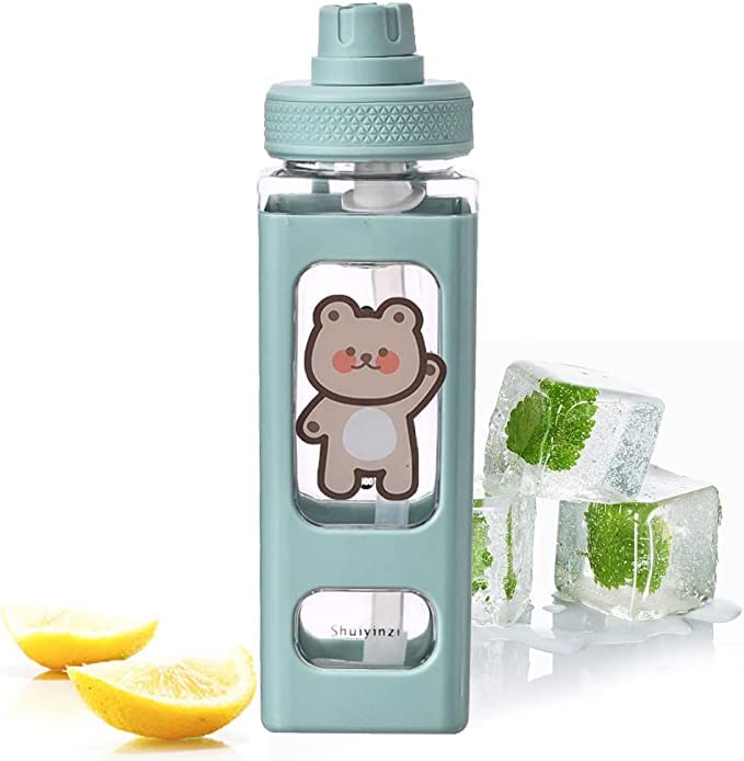 Whixant Kawaii Cute Bear Water Bottle with Straw and Sticker, 700 ml/24 ...