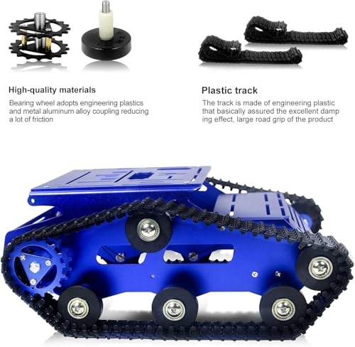 Image of Smart Robot Car Chassis Kit Full Metal Big Tank Chassis with 2WD Motors for Arduino Raspberry Pi Jetson Python DIY Smart Car Learning Kit(Blue1, with Encoder Motor)