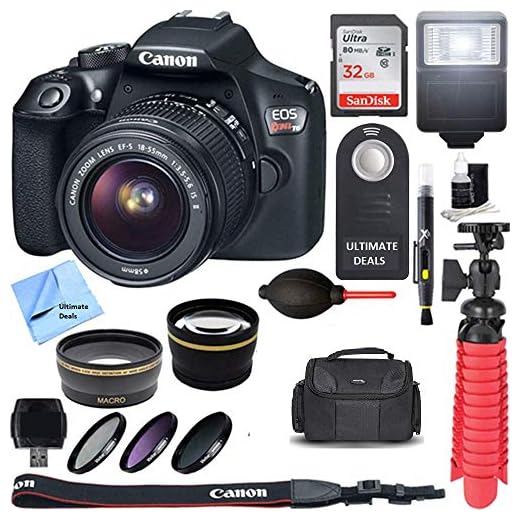 Canon EOS Rebel T6 Digital SLR Camera + EF-S 18-55mm is STM Lens Kit +Ultimate Accessory Bundle 32GB SDXC Memory + DSLR Photo Bag + Wide Angle Lens + 2X Telephoto Lens + Flash + Remote+ Tripod+More