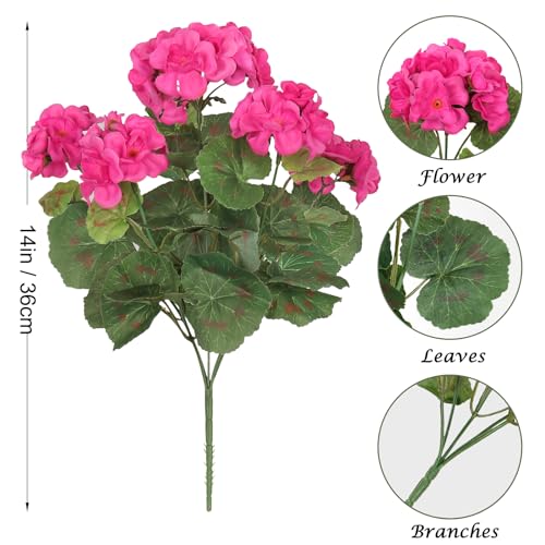 Dremisland 6 Pack Artificial Geranium Flowers for Outdoors Red Geranium Silk Flowers Outdoor UV Resistant Garden Plants Bush Faux Flowers for Home Wedding Table Centerpieces Decor image 8