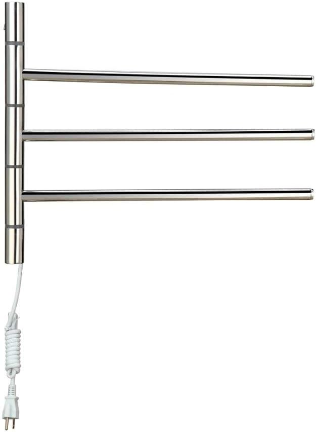 Electric Heated Towel Rack 3-Bar Stainless Steel Wall Mounted Electric Heated Towel Rail Radiator 180° Rotatable Towel Warmer for Bathroom