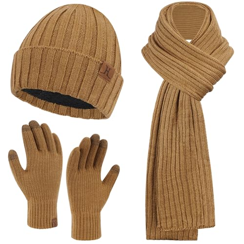 ZASFOU Juego de gorro de invierno para hombre, bufanda larga