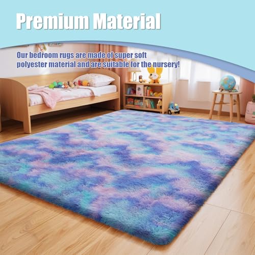 9x12 Fluffy Area Rugs for Living Room,Large Fuzzy Shag Area Rug for Bedroom,Soft Non-Shedding Indoor Plush Carpet for Kids Bedroom Nursery Home Decor,Rainbow Purple