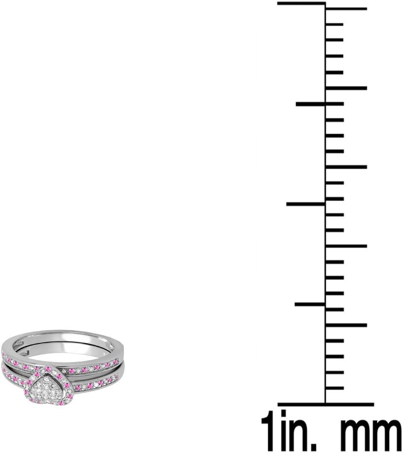 Dazzlingrock Collection Round Pink Sapphire & White Diamond Ladies Heart Shaped Bridal Engagement Ring Set, Sterling Silver