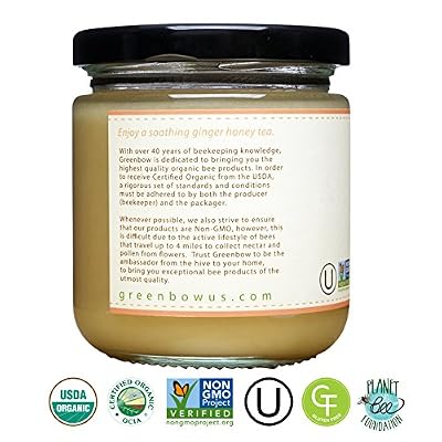 GREENBOW Organic Honey with Ginger - 100% USDA Certified Organic, Non-GMO, Certified GMP, Gluten Free - Whole Food 11oz (311g)