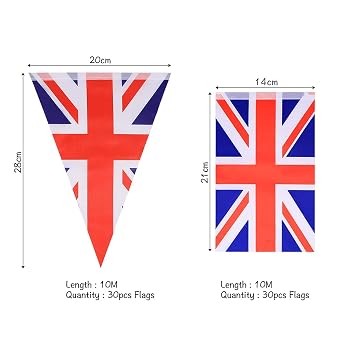 2 Pack Union Jack Flags Bunting,UK Britain Rectangular and Triangle Flags Bunting Banner,Total 60 Pcs 65ft England Flag String Indoor Outdoor Banner for National Day Parades Royal Party Decorations
