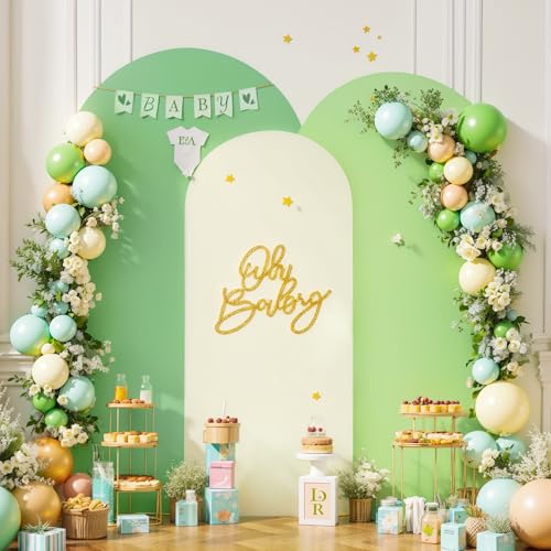 Cream and Green Arch Backdrop Covers Set of 3 Wedding Arch Covers Stretchy Backdrop Baby Shower Birthday Party Sage Green Arches Cover 6FT 6.6FT 7.2FT Arch Stand Cover Spandex Bridal Shower Decoration
