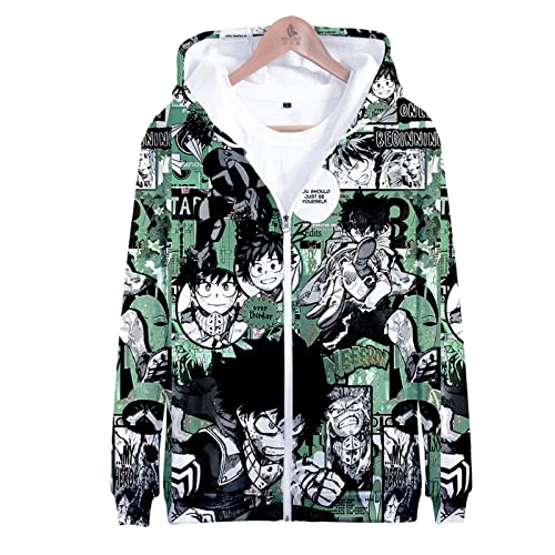 YZJYB Hommes Femmes Sweat À Capuche My Hero Academia Imprimé Manches Longues Casual Zipper Hoodie Hooded Jacket avec Poche Kangourou,Midoriya izuku,XXS Cover