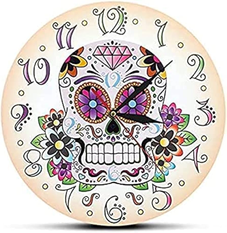 Amazon.co.jp: 死んだメキシコの花の頭蓋骨の壁時計の日壁時計ディアデ Amazon.co.jp: 死んだメキシコの花の頭蓋骨の壁時計の日壁時計ディアデ
