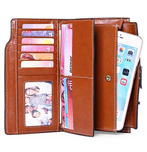 SENDEFN Women Leather Wallets RFID Blocking Clutch Card Holder Ladies Purse with Zipper Pocket3