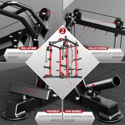 Image of Power Rack Power Cage Multi-Function Squat Rack with Cable Crossover System Selectable More Training Attachment Power Rack for Garage & Home Gym