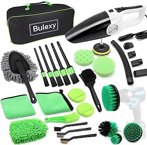 Bulexy 26Pcs Car Detailing Brush Set, Car Cleaning Kit with High Power Handheld Vacuum Car Detailing Brush Set Auto Drill Brush Set Car Wash Kit for Car Interior & Exterior Wheels