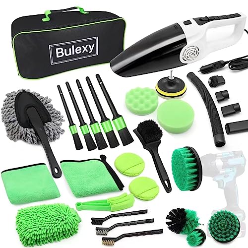 Bulexy 26Pcs Car Detailing Brush Set, Car Cleaning Kit With High Power Handheld Vacuum Car Detailing Brush Set Auto Drill Brush Set Car Wash Kit For Car Interior & Exterior Wheels #TOP2
