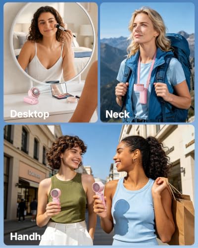 SWEETFULL Mini Portable Fan with Ice Cooling, Lightweight Handheld Pocket Turbo Fan Rechargeable, 3 Speed, Foldable Personal Hand Fan for Travel, Beach Vacation, Women Girls (Pink) - image 6