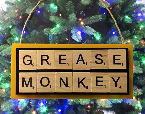 Grease Monkey Mechanic Christmas Ornament Scrabble Tiles Craft