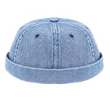 Brimless Dome Hat for Men Women, Vintage Docker Hat, Adjustable Rolled Cuff Brimless Beanie Hats,Blue