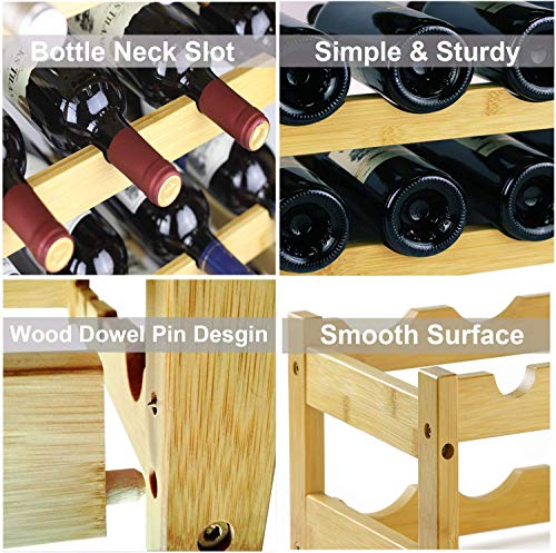 SKEMIX Wine Rack, Thicker Bamboo Wood Materials, Sturdy and Durable Wine Storage Cabinet Shelf, Wine Holder, Wine Racks Countertop for Pantry - 3 Tiers 12 Bottle Wine Rack - Thumbnail 4