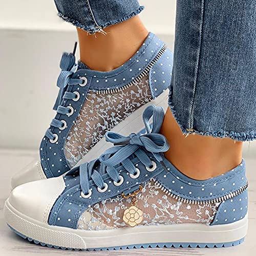 Hbeylia Lace Fashion Sneakers For Women Girls Breathable Anti Slip Mesh Low Top Canvas Shoes Casual Lace Up Play Sneakers Walking Shoes For Summer Autumn Running Outdoor Sport Travel3