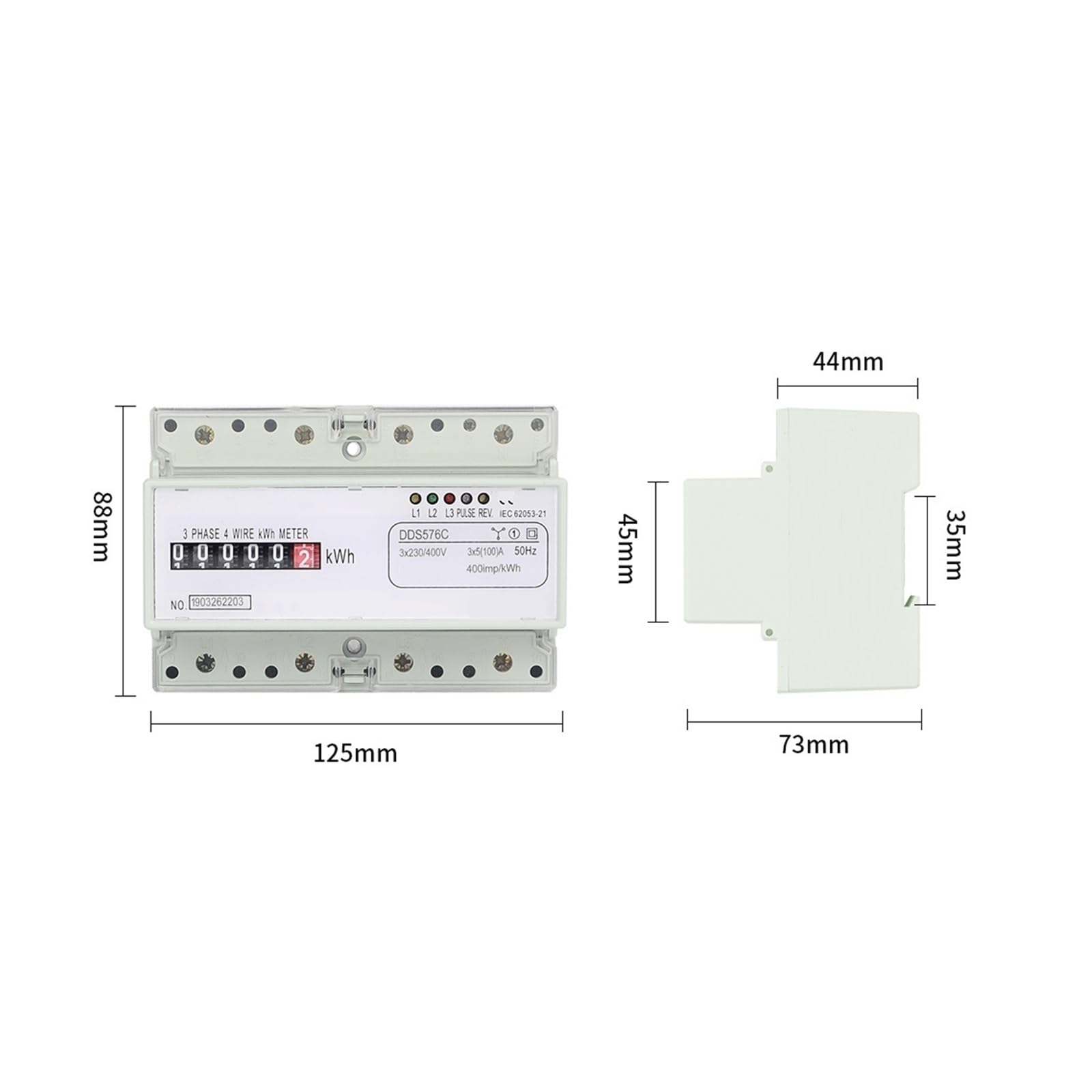 Contador de energía Digital Contador de kWh de Electricidad eléctrica analógica trifásica de 4 Cables Consumo de energía Riel DIN CA 380 V 400 V 100 A 50 Hz(Digital Type DDS576)
