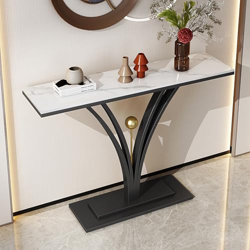 Mesa consola de entrada estrecha tipo mármol para pasillo y mueble auxiliar de salón