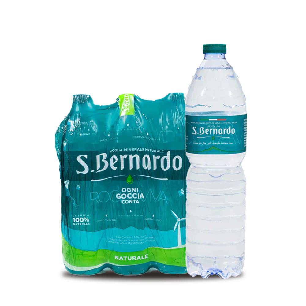 S.Bernardo Natural Mineral Water 1.5L x 6, Premium Italian Spring Water, Pure Crystal-Clear Alkaline Drinking Water, Fresh & Healthy Hydration, Made in Italy