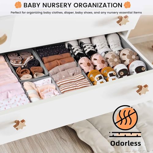 Criusia 20 Pack Drawer Organizer Bins - Grey Fabric Closet Organization and Storage Dividers for Baby Clothes, Adult Socks, Underwear, Bra, etc. - Thumbnail 5