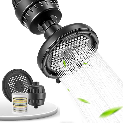 Cabezal de Ducha - 5 Modos con Filtro de Alta Presión, 15 Etapas para Agua Dura, Fácil Limpieza y Ajustable - Negro 5" miniatura 1