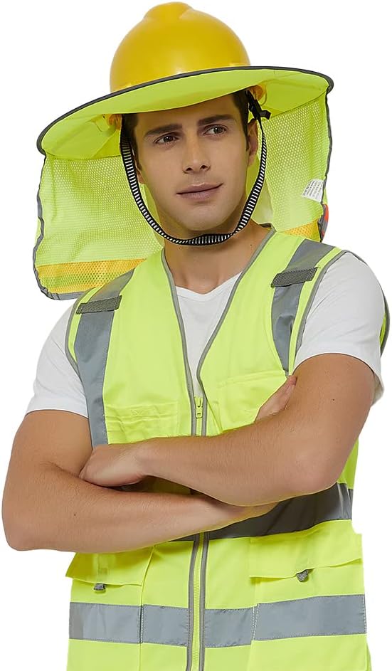 TOPTIE 3 Pack Hard Hat Sun Shield, Full Brim Mesh Sunshade with Visor, High Visibility Neck Shield