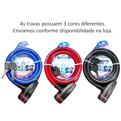 Trava Antifurto Cabo de Aço Encapado 12mmx100cm Com 2 Chaves Para Moto | Bicicleta