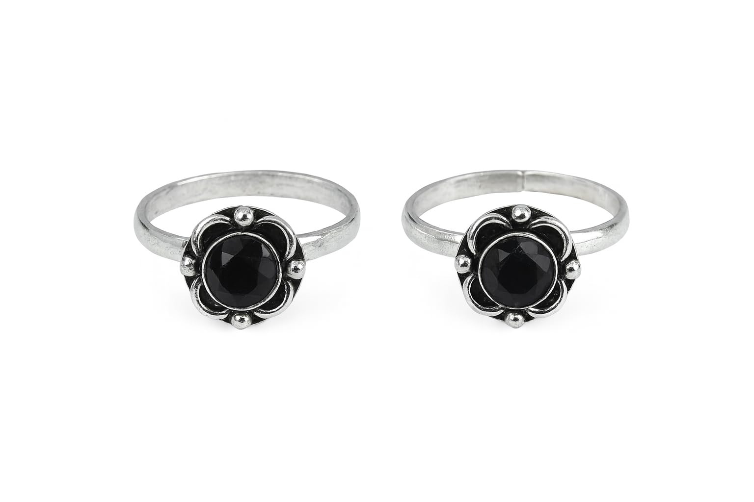 Flowers Toe Rings For Women | Stones Toe Rings | Oxidized German Silver Flower Toe Rings Set with Stones (1 Pairs) for Women-image-39