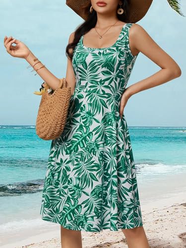 Image of FENSACE Summer Dresses for Women Sleeveless Knee Length Floral Tank Dress