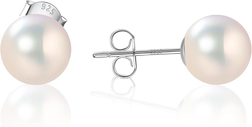 Freshwater Cultured Pearl Earrings for Women, S925 Sterling Silver Stud Earrings, 5-8mm Round Pearls, Birthday Christmas for Mother Wife